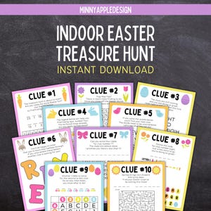 Búsqueda del tesoro de huevos de Pascua en interiores / Búsqueda de huevos de Pascua / Adivinanzas y juegos de Pascua / Pistas del Conejo de Pascua / Pistas de los huevos de Pascua