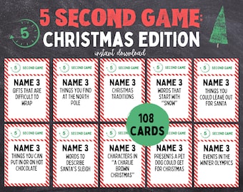 Gioco di Natale da 5 secondi / Gioco di Natale stampabile / Gioco per feste di Natale / Gioco di Natale per adulti e famiglie / Quiz di Natale /