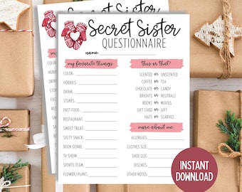 Secret Sister Questionnaire Printable - Etsy