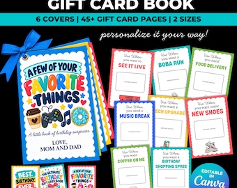 Personalized Birthday Gift Card Book | Gift for Teens | Gift Card Holder |  Printable Gift with Canva Template