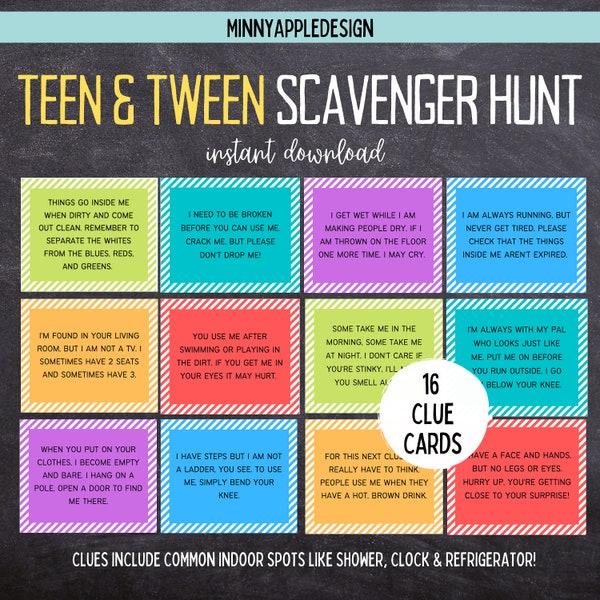 Indoor Teen Scavenger Hunt | Teen and Tween Treasure Hunt  | Scavenger Hunt for Older Kids | Birthday Scavenger Hunt
