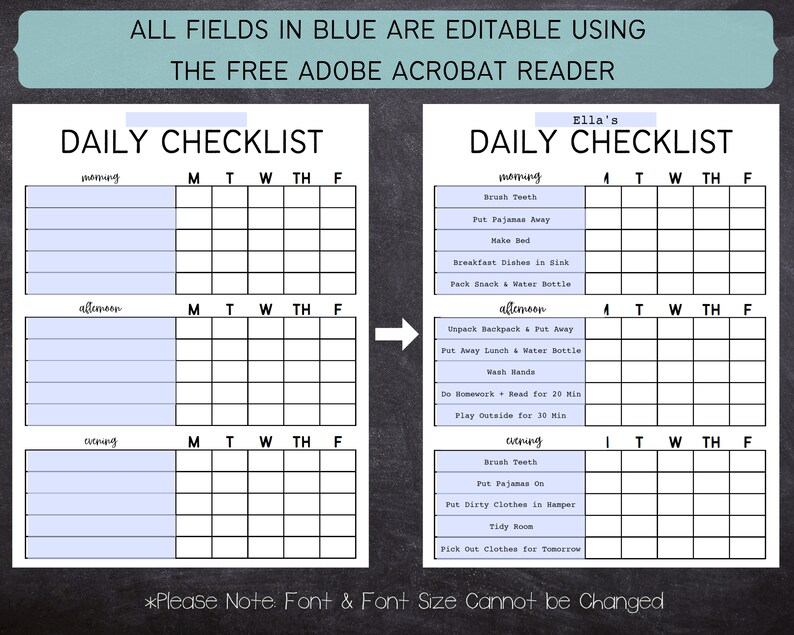 Printable Editable Daily Checklist for Kids, Teens, and Adults | Simple Chore Chart | Daily Routine Kids | Daily Routine Adult | 612MD image 3