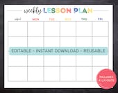 Printable Editable Weekly Lesson Plan | Simple School Schedule | Weekly School Schedule | Homeschool | Instant Download