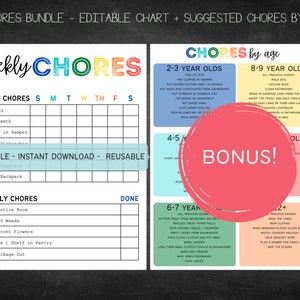 Printable Editable Daily & Weekly Kids Chore Chart | Reward Chart | Instant Download | Kids Routine Chart | Digital Download