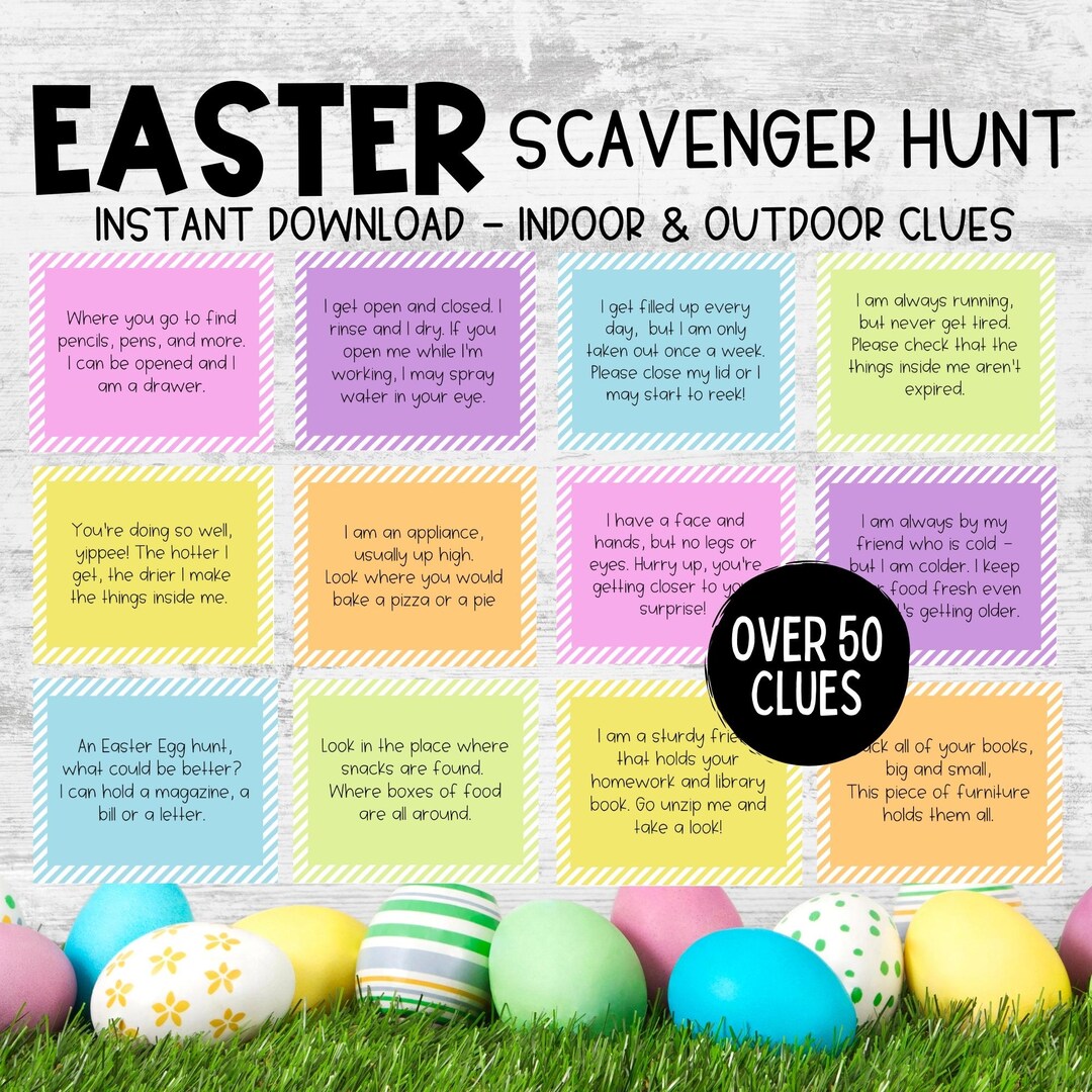 Easter Egg Hunt Clue Cards | Indoor and Outdoor Printable Easter Egg ...