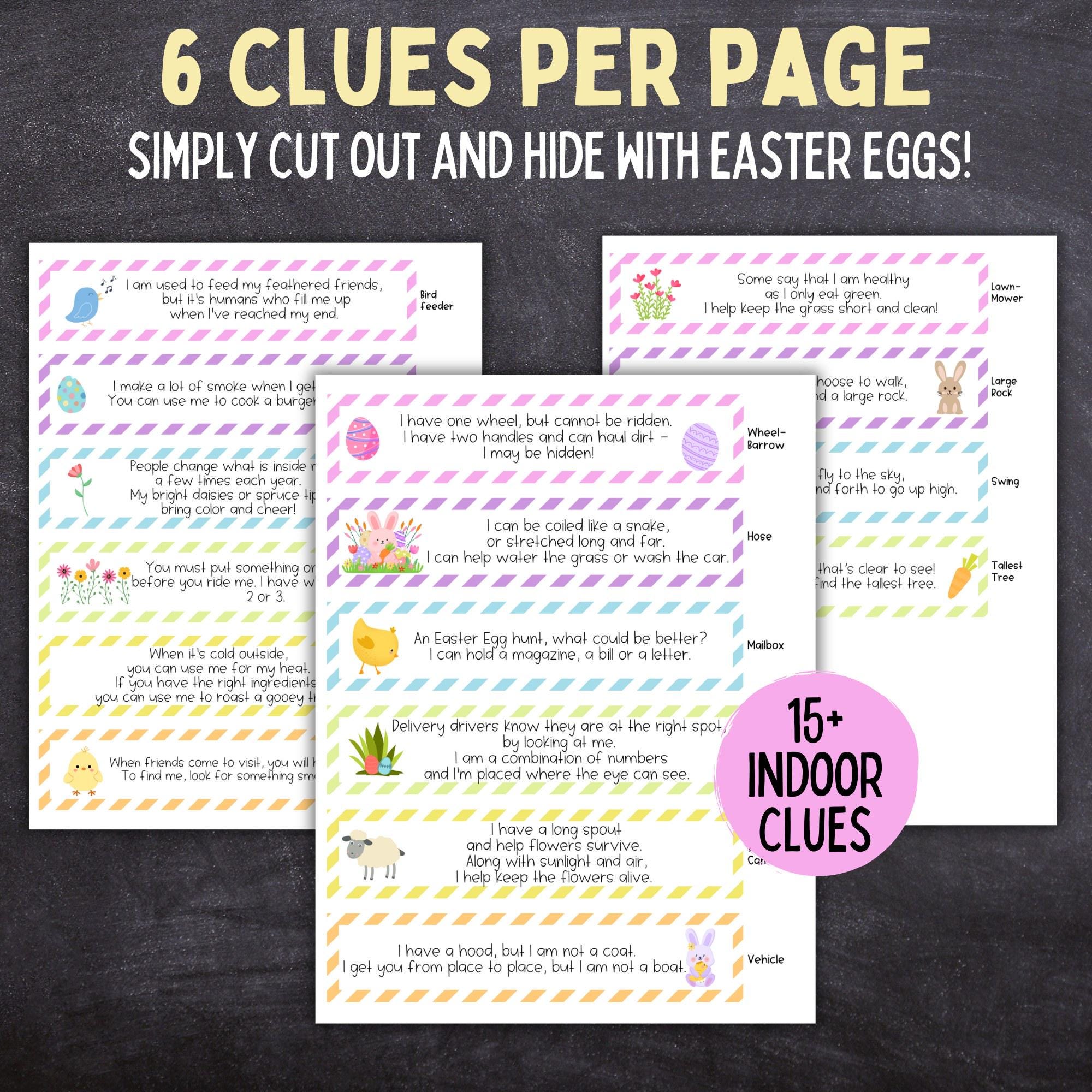 Easter Egg Hunt Scavenger Clue Cards: Indoor & Outdoor Game (printable ...