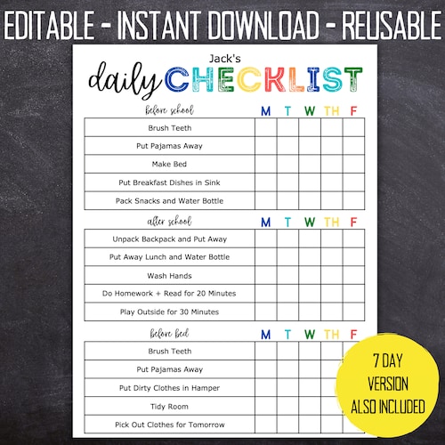 Editable Daily Routine Chore Chart Template for Kids & Toddler - Etsy