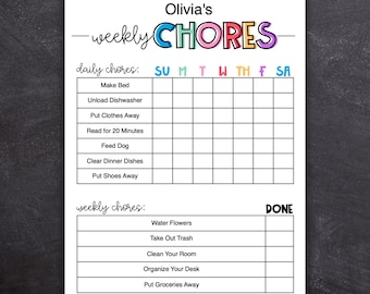 Printable Editable Daily & Weekly Kids Chore Responsibility Chart | Instant Download | Kids Routine Chart | Digital Download | 612MD