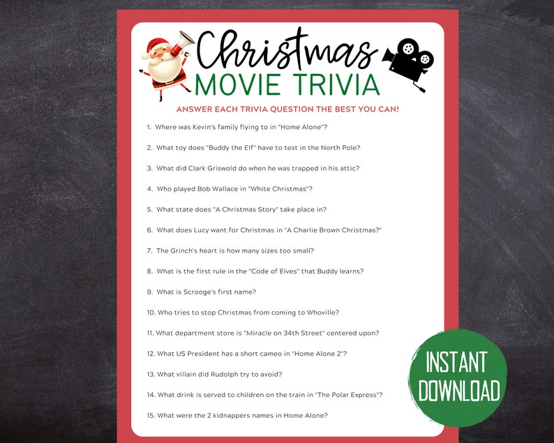 Christmas Movie Trivia Game Christmas Printable Game - Etsy