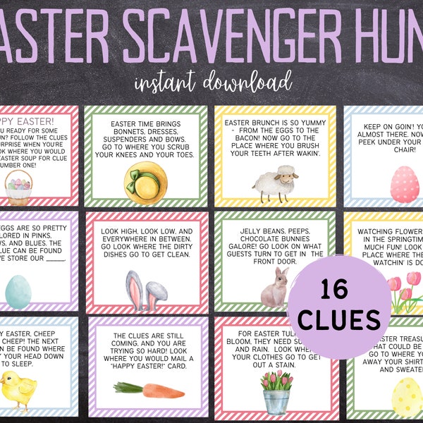 Easter Scavenger Hunt for Kids | Instant Download PDF | Easter Printable Games for Kids | Easter Treasure Hunt Clues