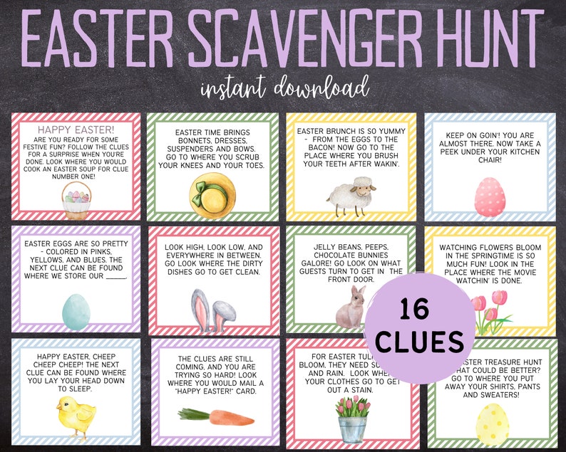 Easter Scavenger Hunt for Kids Instant Download PDF Easter Printable Games for Kids Easter Treasure Hunt Clues image 1