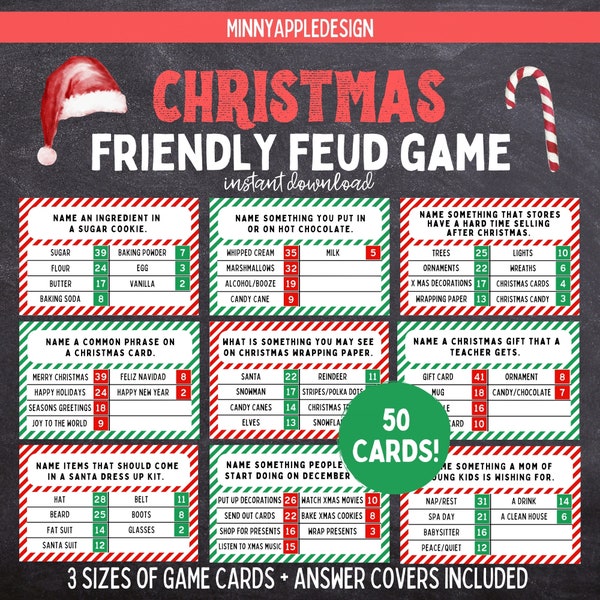 Juego de preguntas y respuestas navideñas / Juego navideño imprimible / Juego para fiestas navideñas / Juego navideño para adultos y familias / Trivia navideña