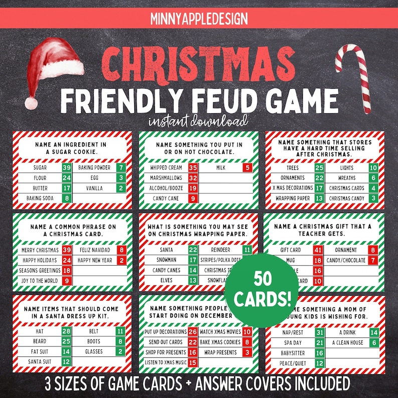 Christmas Friendly Feud Game Printable Christmas Game Christmas Party Game Christmas Game Adults Family Christmas Trivia image 1