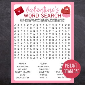 Valentines Day Word Search | Valentines Day Activity | Valentines Day Game | Valentines Party Game | Valentines Activity