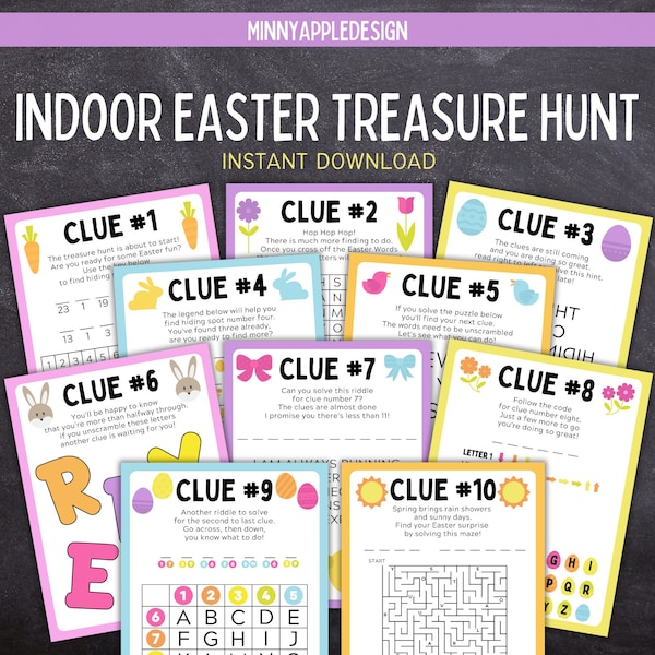 Indoor Easter Egg Treasure Hunt | Easter Egg Scavenger Hunt | Easter Riddles and Games | Easter Bunny Clues | Easter Egg Clues