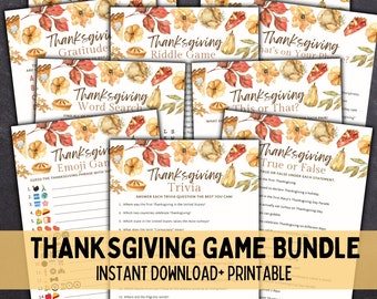 Thanksgiving Printable Games | Thanksgiving Games Bundle  | Thanksgiving Kid Games | Thanksgiving Trivia Games | Friendsgiving Games