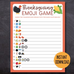 Thanksgiving Emoji Pictionary Thanksgiving Printable Game - Etsy