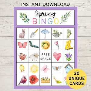 Frühling BINGO Spiel für Kinder und Erwachsene | Frühling Spiele zum ausdrucken | Frühlings-Familienaktivität | Frühling Klassenzimmer Spiel |