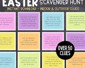 Easter Egg Hunt Clue Cards | Indoor and Outdoor Printable Easter Egg Hunt Clues | Easter Printable Treasure Hunt | Scavenger Hunt