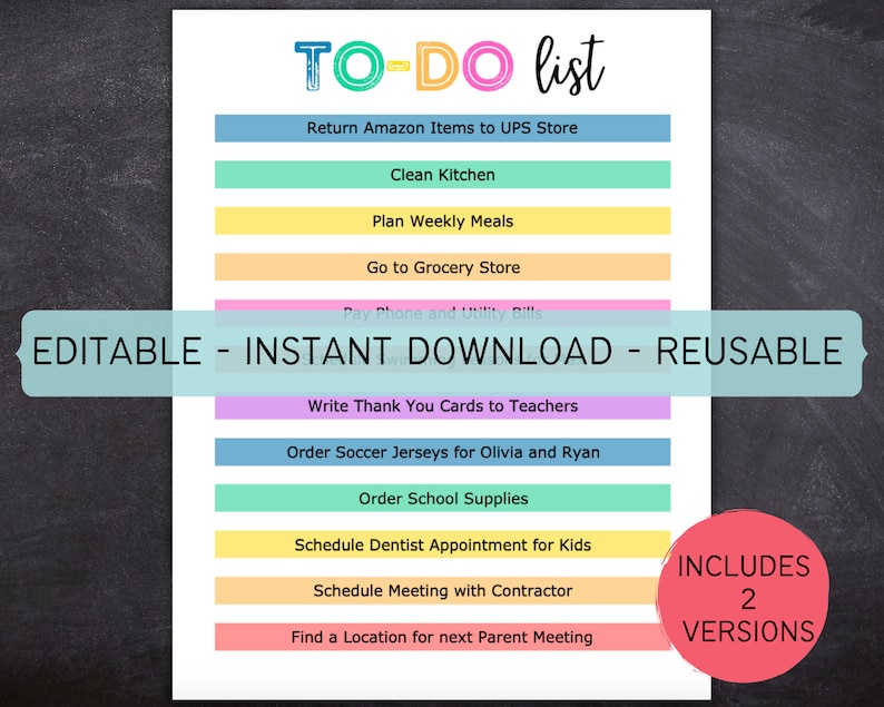 Printable Editable to Do List for Kids Teens Adults and - Etsy