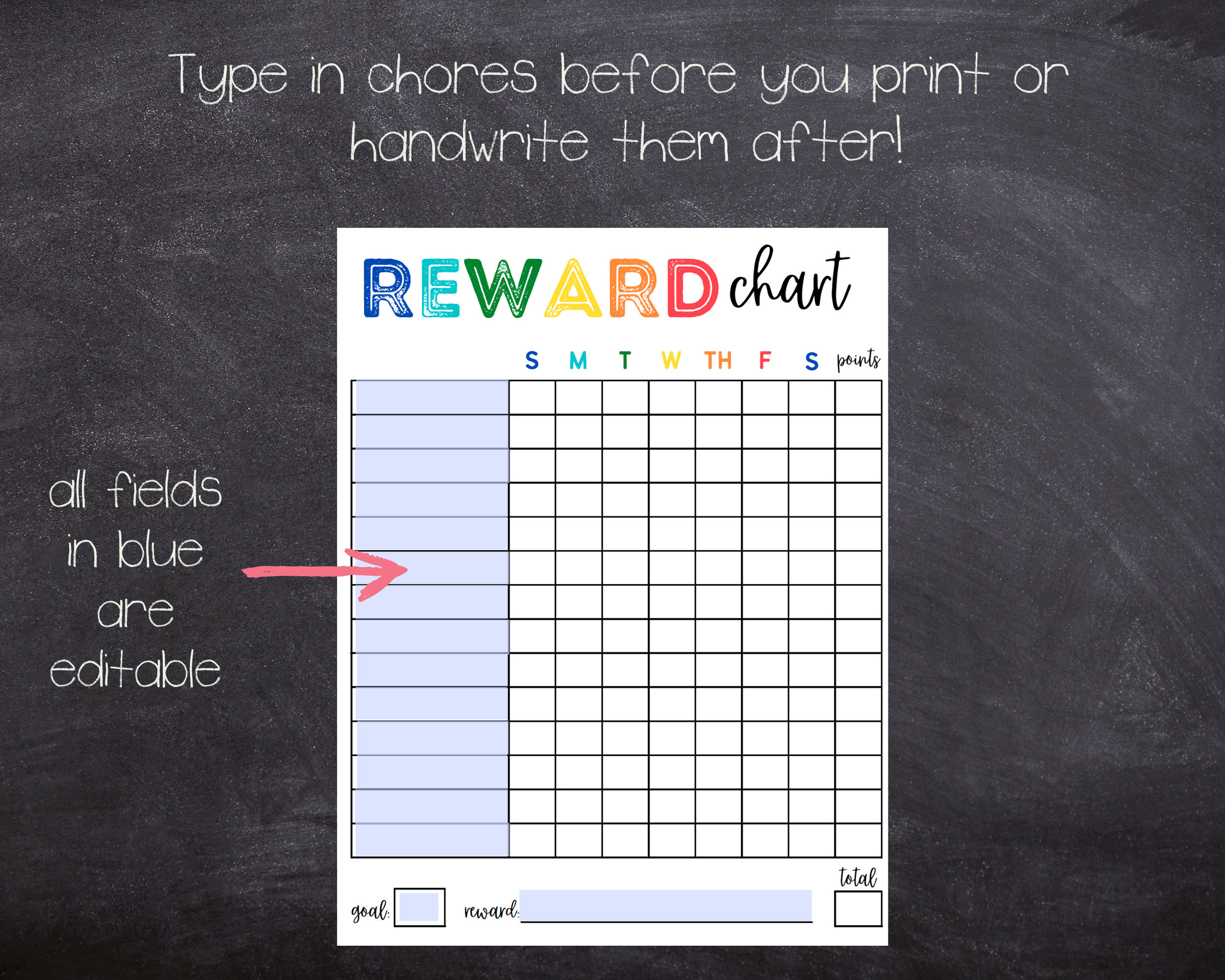 Printable Editable Weekly Kids Chore and Reward Chart - Etsy Canada