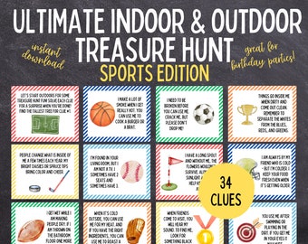 Búsqueda del tesoro deportiva en interiores y exteriores / Búsqueda del tesoro para cumpleaños de niño / Juegos de cumpleaños deportivos / Juegos de fiesta de cumpleaños para niños