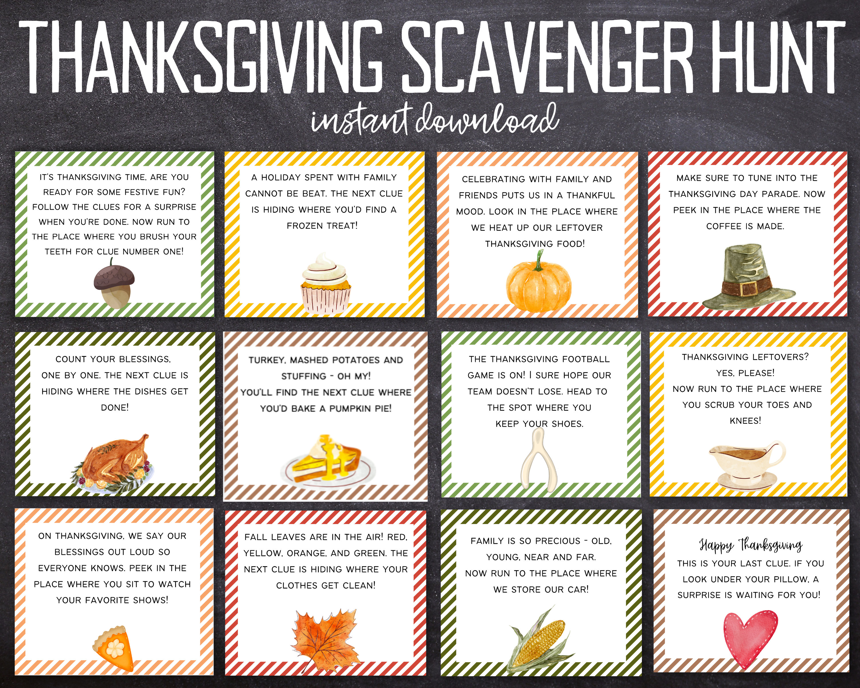 thanksgiving scavenger hunt for kids | instant download pdf