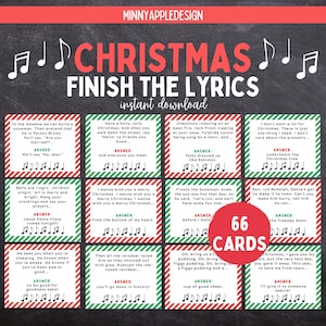 Juego de completar la letra de Villancico / Juego de Navidad imprimible / Juego de completar la frase navideña / Juego de fiesta navideña / Descarga instantánea