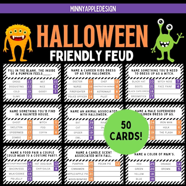 Halloween Friendly Feud Game | Printable Halloween Game |  Halloween Party Game | Halloween Game Family | Halloween Adult Kids Teen