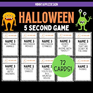 Juego de Halloween de 5 segundos / Juego imprimible de Halloween / Juego para fiestas de Halloween / Juego de Halloween para adultos, familias, niños y clases / Trivia de Halloween