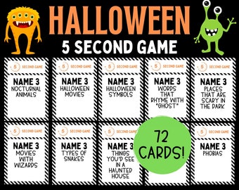 Halloween 5 Second Game | Printable Halloween Game |  Halloween Party Game | Halloween Game Adults Family Kids Class | Halloween Trivia |