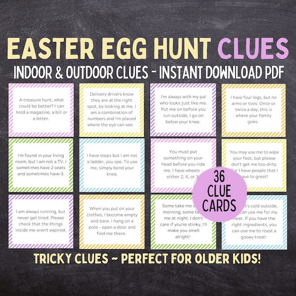 Easter Egg Hunt Clue Cards | Indoor and Outdoor Printable Easter Egg Hunt Clues | Easter Printable Treasure Hunt | Scavenger Hunt