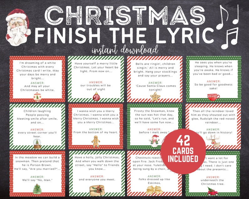 Christmas Carol Finish the Lyric Game Printable Christmas Etsy Canada