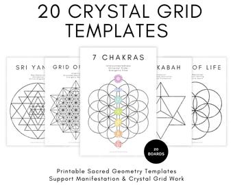 20 modelli di griglie di cristallo, modelli di geometria sacra, tavole di griglie di cristallo stampabili, modelli di tavole Ouija Grimoire, download digitale