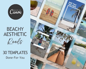 Beach Aesthetic Reel Templates 30 | Summer Instagram Reels Canva | Coastal Faceless Done For You Content