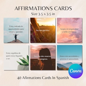 Cartões imprimíveis de afirmação em espanhol para mulheres, afirmações diárias de autocuidado, cartões de manifestação em espanhol, cartões de afirmação