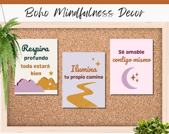 Boho Spanish SEL Posters for Classroom and Coaching, Mindfulness Decor for Teachers and Spiritual Coaches