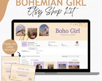 Etsy Shop Bundle Kit, Shop Banner Template, Boho Editable Etsy Branding Kit, Canva Banner Templates Etsy Seller, Bohemian Listing Templates
