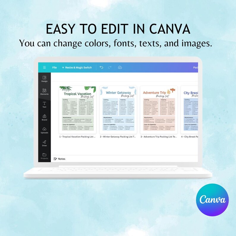 Editable Packing List Templates Canva, Printable Travel Checklist ...