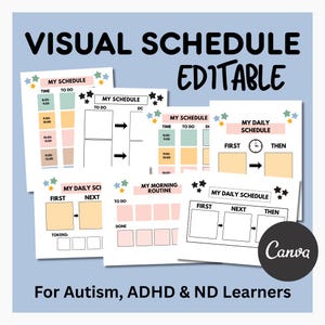 Druckbarer visueller Stundenplan | Autismus- und ADHS-Klassenzimmer | Bearbeitbare „Erst-Dann“-Tafel | Neurodiverse Kinder