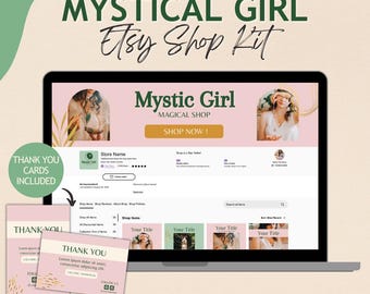 Etsy Shop Bundle Kit, Shop Banner Template, Mystical Editable Etsy Branding Kit, Canva Banner Templates Etsy Seller, Green Witch Aesthetic