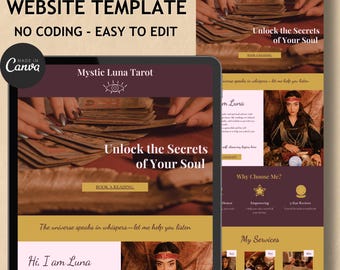 Tarot Reader Website Template Canva, Psychic Reading Website, Spiritual Coach Landing Page, Editable Astrology Business Site, No Coding