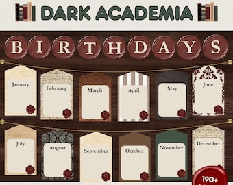 Dark Academia Birthday Display Editable, Classroom Birthday Bulletin Board, Canva Template, Middle High School Decor