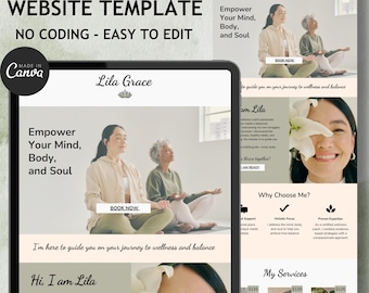 Wellness Coach Canva Website Template Editable Coaching Landing Page for Life Coaches, Fitness Trainers, and Holistic Health Professionals