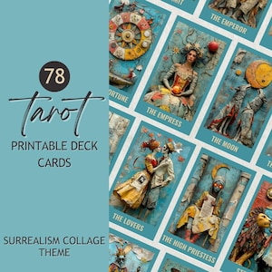 Mazzo di tarocchi stampabile Dreamscape Surrealism Theme Collage Style Tarot Cards Divinazione Canva Template & Licenza commerciale Download digitale