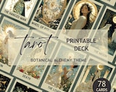 Printable Tarot Deck 78 Cards, Tarot Cards Printable Digital Download, Art Nouveau Botanical Tarot, Canva Template, Commercial Use