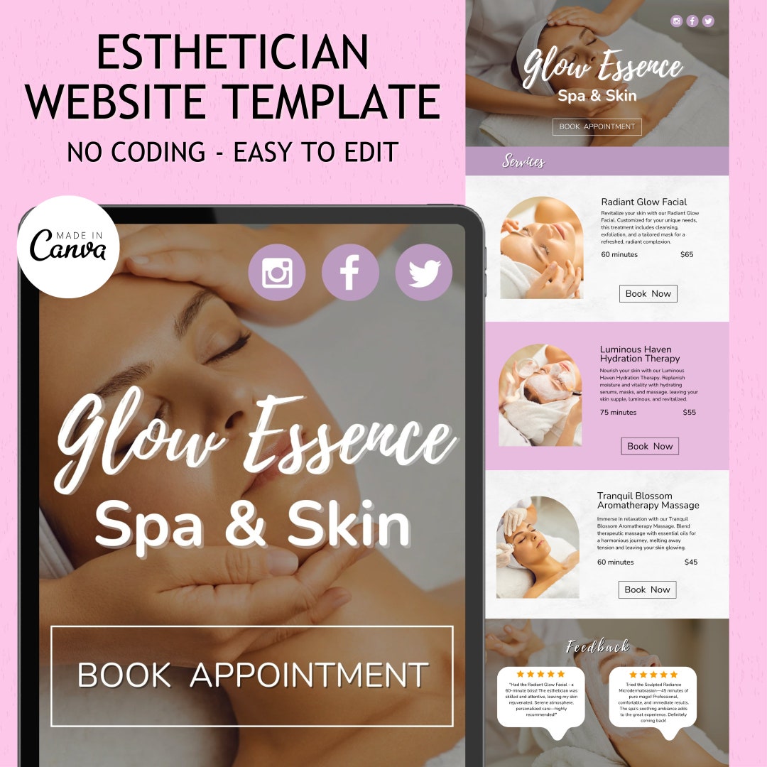 Esthetician Website Template, Canva Template for Spa, Salon, or Studio Esthetician Website Template, Canva Template for Spa, Salon, or Studio