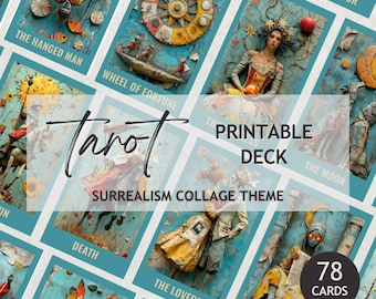 Printable Tarot Deck 78 Cards | Collage Art Tarot Cards Digital Download | Canva Template Commercial License | Tarot Gift Divination