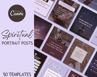 Spiritual Coach Post Templates, Canva Editable, Coaching Business, Holistic Wellness Social Media Bundle, Mystical Earthy Aesthetic