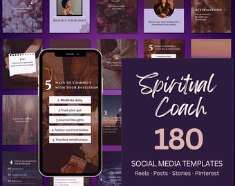 Spiritual Coach Canva Templates 180 | Social Media Bundle Reels Posts Stories Pinterest | Done For You Spiritual Coaching Content